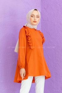 Modalamelif Hakim Yaka Fırfırlı Tunik Kiremit