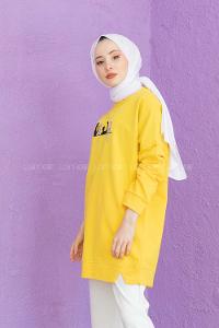 Modalamelif Kedi Baskılı Sweatshirt Sarı