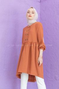 Modalamelif Önü Büzgülü Tunik Kiremit