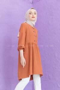 Modalamelif Önü Büzgülü Tunik Kiremit