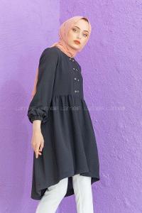 Modalamelif Önü Büzgülü Tunik Siyah