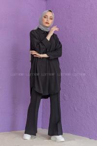 Modalamelif Önü Gizli Düğmeli İspanyol Takım Siyah