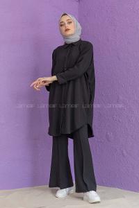 Modalamelif Önü Gizli Düğmeli İspanyol Takım Siyah