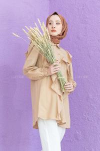 Modalamelif Önü Pileli Gömlek Camel