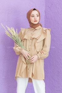 Modalamelif Önü Pileli Gömlek Camel