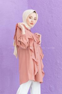 Modalamelif Önü Pileli Gömlek Gül