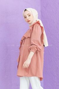 Modalamelif Önü Pileli Gömlek Gül