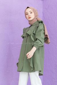 Modalamelif Önü Pileli Gömlek Haki