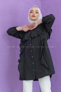 Modalamelif Önü Pileli Gömlek Siyah