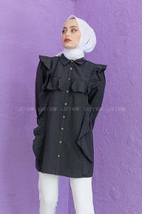 Modalamelif Önü Pileli Gömlek Siyah