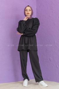 Modalamelif  Ponpon Kol İkili Takım Siyah