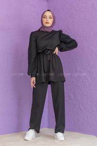 Modalamelif  Ponpon Kol İkili Takım Siyah