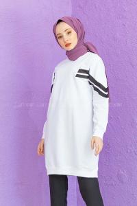 Modalamelif Şeritli Sweatshirt Beyaz