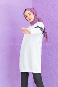 Modalamelif Şeritli Sweatshirt Beyaz