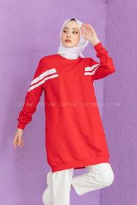 Modalamelif Şeritli Sweatshirt Kırmızı
