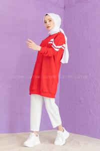 Modalamelif Şeritli Sweatshirt Kırmızı