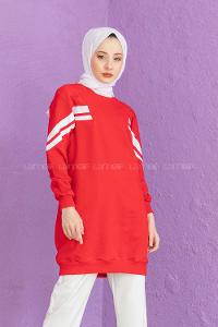 Modalamelif Şeritli Sweatshirt Kırmızı
