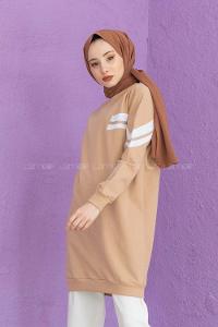 Modalamelif Şeritli Sweatshirt Sütlü Kahve