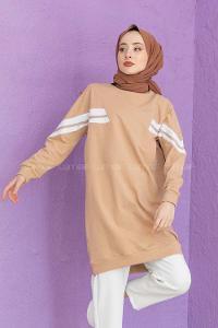 Modalamelif Şeritli Sweatshirt Sütlü Kahve