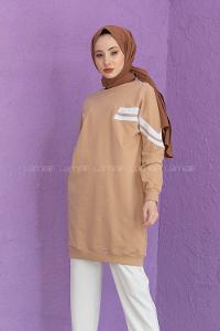 Modalamelif Şeritli Sweatshirt Sütlü Kahve
