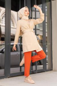 Modalamelif Bel Bağlamalı Ceket Taş