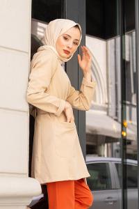 Modalamelif Bel Bağlamalı Ceket Taş