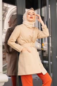 Modalamelif Bel Bağlamalı Ceket Taş