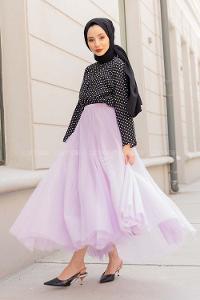 Modalamelif Beli Lastikli Tül Etek Lila