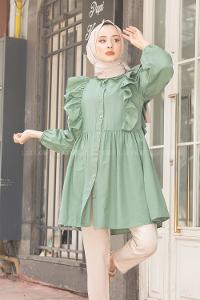 Modalamelif Gömlek Yaka Fırfırlı Tunik Çağla Yeşili