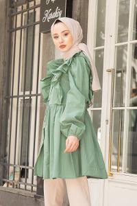 Modalamelif Gömlek Yaka Fırfırlı Tunik Çağla Yeşili