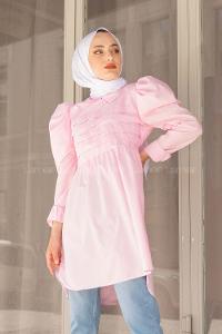 Modalamelif Gömlek Yaka Pileli Tunik Pembe
