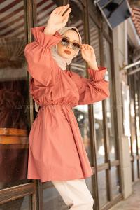 Modalamelif Hakim Yaka Bel Lastikli Tunik Gül