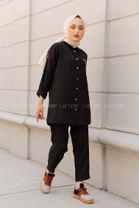 Modalamelif Hasır Şeritli İkili Takım Siyah