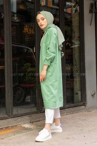 Modalamelif Kapşonlu Uzun Cep Detaylı Sweatshirt Çağla