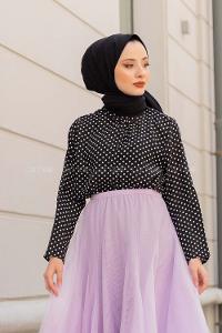 Modalamelif Mini Puanlı Gömlek Siyah