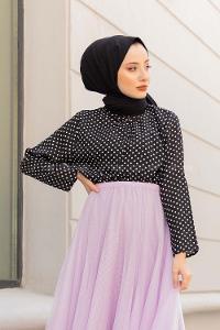 Modalamelif Mini Puanlı Gömlek Siyah