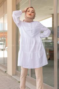 Modalamelif Yaka Bağlamalı Tunik Beyaz