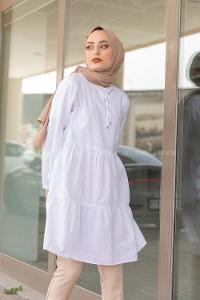 Modalamelif Yaka Bağlamalı Tunik Beyaz