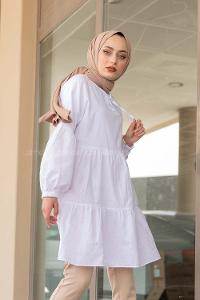 Modalamelif Yaka Bağlamalı Tunik Beyaz