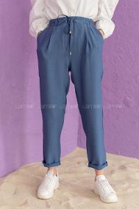 Modalamelif Bel Bağlamalı Duble Pantolon Mavi