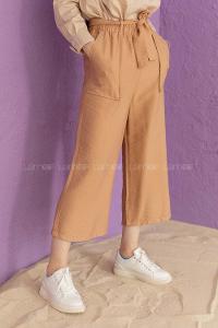 Modalamelif Bel Lastikli Kuşaklı Pantolon Camel