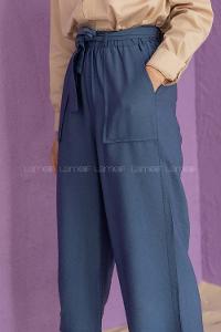 Modalamelif Bel Lastikli Kuşaklı Pantolon İndigo