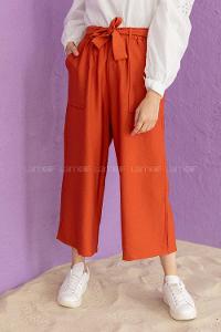 Modalamelif Bel Lastikli Kuşaklı Pantolon Kiremit