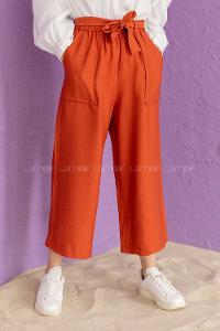 Modalamelif Bel Lastikli Kuşaklı Pantolon Kiremit