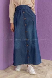 Modalamelif Beli Lastikli Kot Etek Mavi