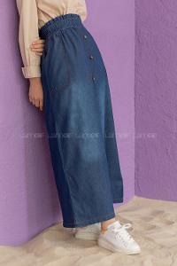 Modalamelif Beli Lastikli Kot Etek Mavi