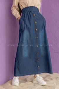 Modalamelif Beli Lastikli Kot Etek Mavi