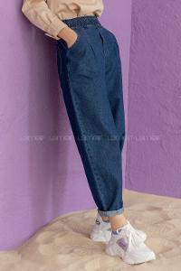 Modalamelif Beli Lastikli Pensli Paça Kot Pantolon Mavi