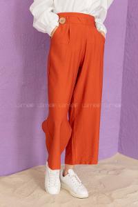 Modalamelif Çift Düğmeli Bilek Boy Pantolon Kiremit