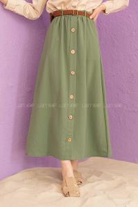 Modalamelif Hasır Kemerli Düğmeli Etek Çağla Yeşili